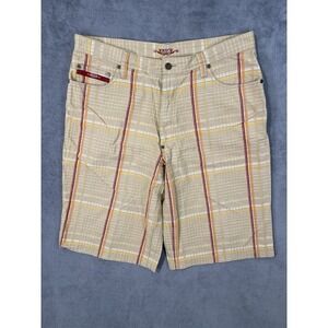 Vintage ENYCE Jean Shorts Mens 38 Tan Plaid Embroidered Baggy Y2K Indie